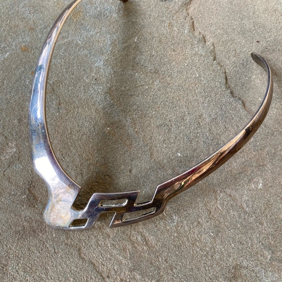 Mexican Sterling Silver Abstract Choker Necklace - Picture 4 of 6